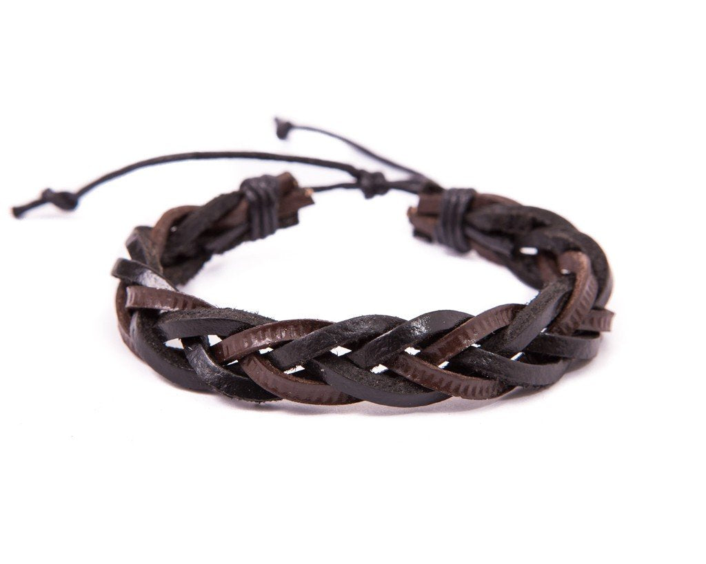leather bracelet braided - mixed brown