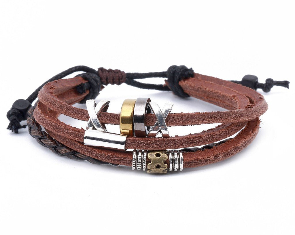 leather multistrand bracelet metallic bead