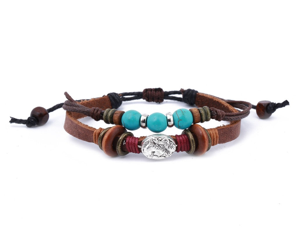 leather bracelet - Ibiza Boho portrait charm