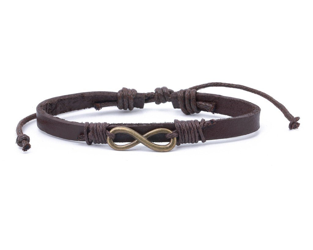 Leather Bracelet Brass infinity brown - boom-ibiza