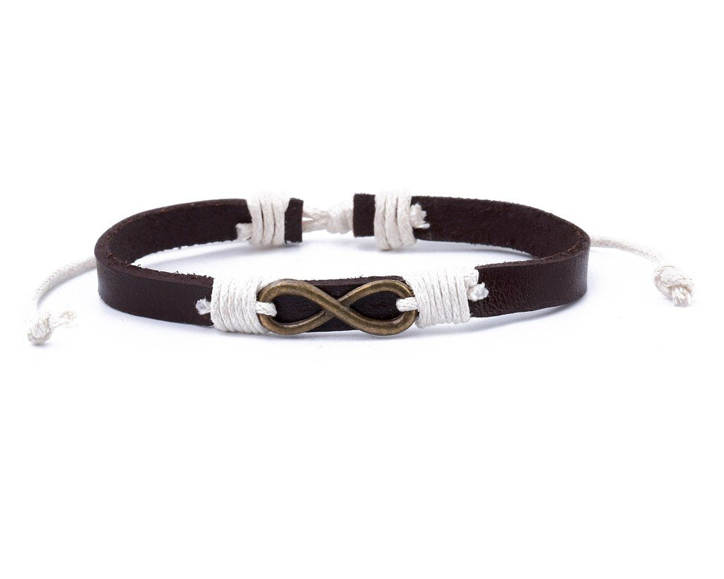 Leather Bracelet Brass infinity black - boom-ibiza