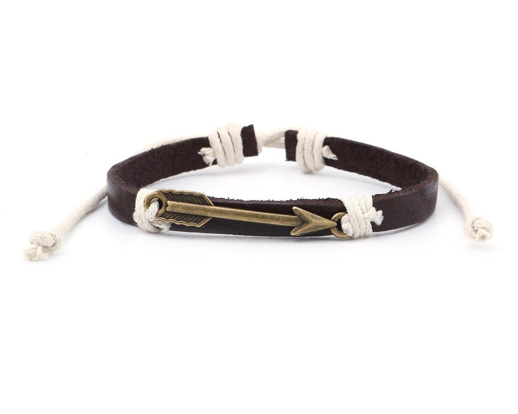 Leather Bracelet Brass arrow brown - boom-ibiza