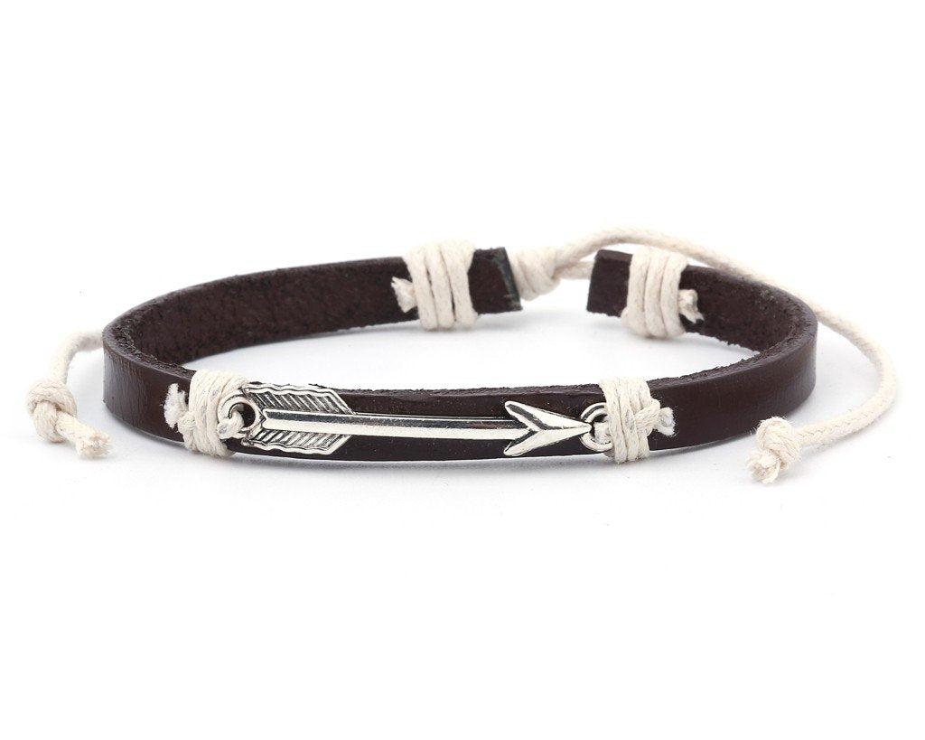 Leather Bracelet metal arrow brown