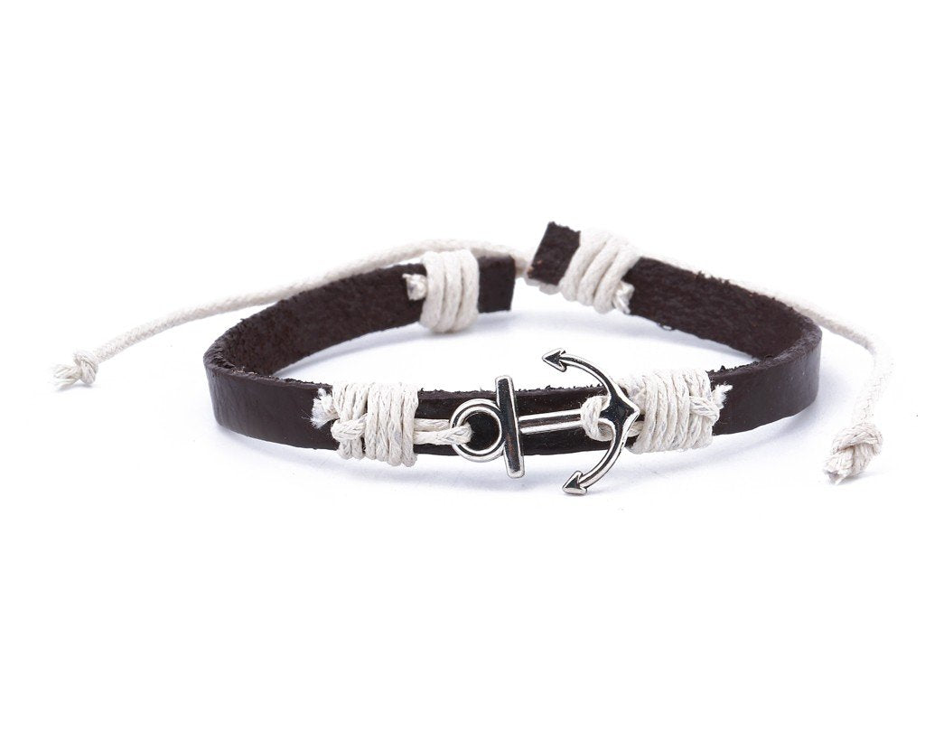 Leather Bracelet metal anchor black - boom-ibiza