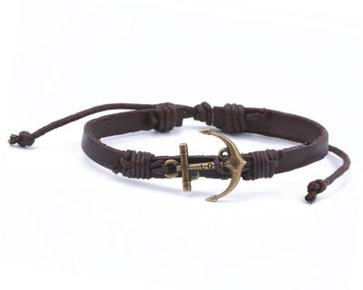 Leather Bracelet Brass love anchor brown - boom-ibiza