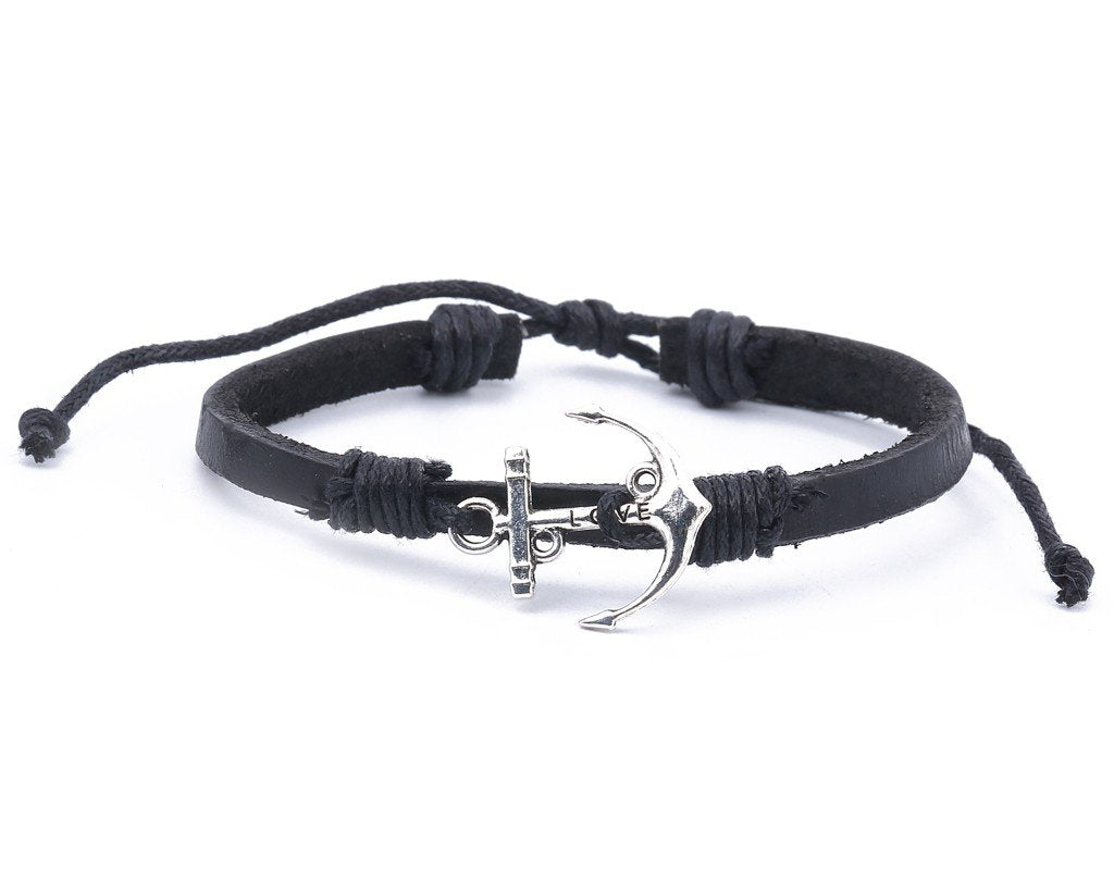 leather bracelet braided round - dark brown
