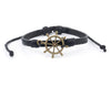 Leather Bracelet Brass Ship Wheel Black - boom-ibiza