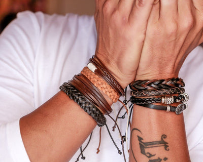 leather bracelet braided round - dark brown - boom-ibiza