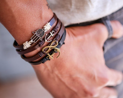 Leather Bracelet metal love anchor brown - boom-ibiza