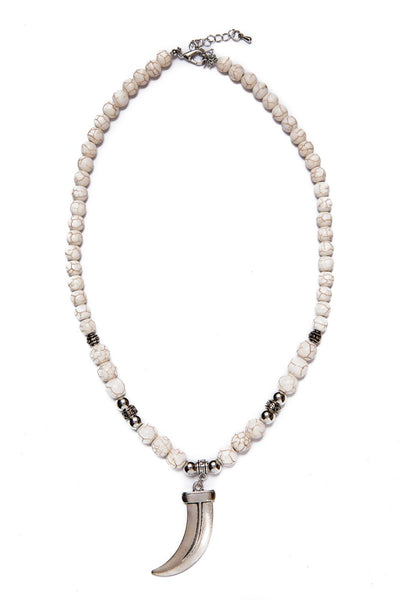 beads necklace white metal tooth pendant - boom-ibiza