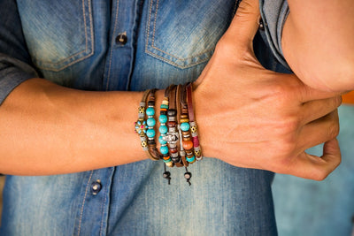 leather bracelet - Ibiza Boho flower charm - boom-ibiza