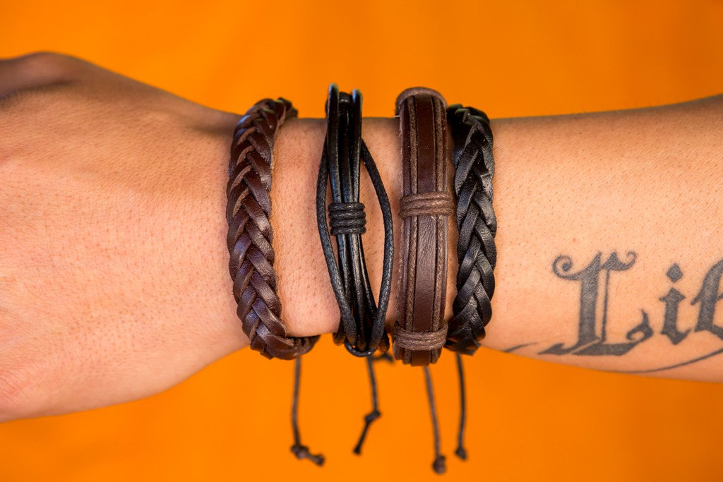 leather bracelet braided loose - light brown