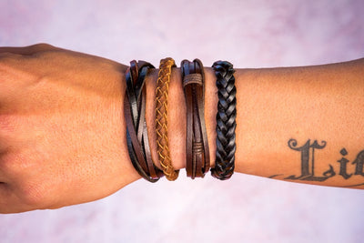 leather bracelet braided - neat brown - boom-ibiza