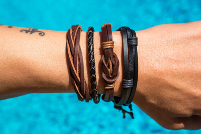 leather bracelet multistrand - black - boom-ibiza