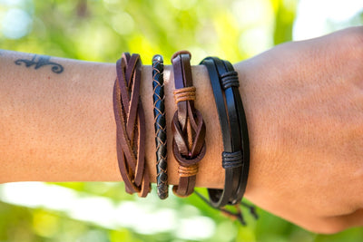 leather bracelet multistrand - black - boom-ibiza