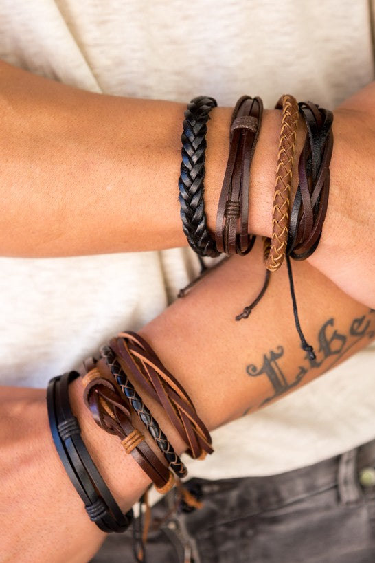 leather bracelet braided loose - light brown