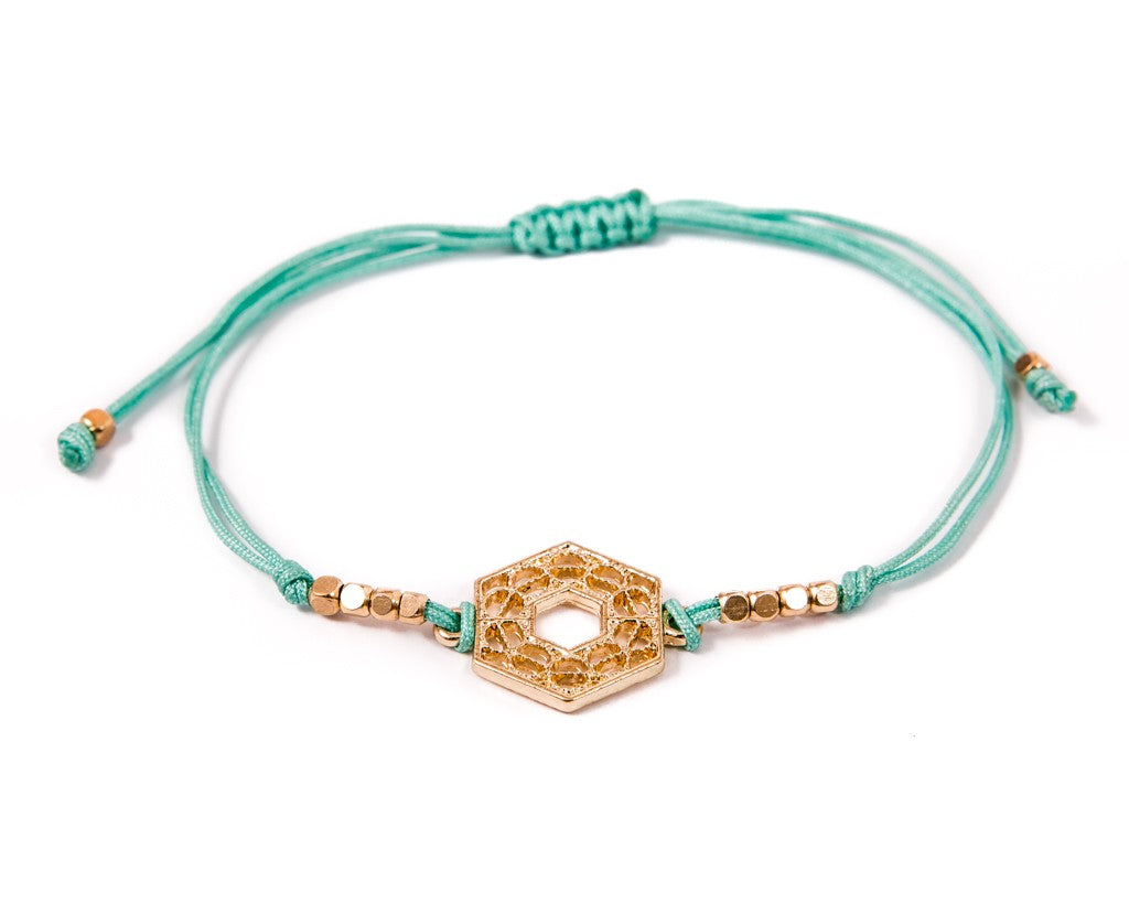 String Bracelet Golden Hexagonal - Turquoise - boom-ibiza