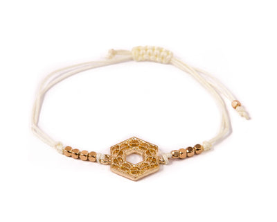 String Bracelet Golden Hexagonal - White - boom-ibiza