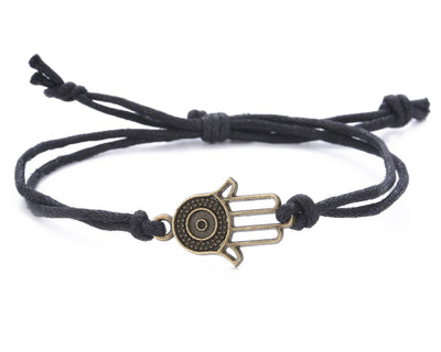 String Bracelet Brass Hamsa - Black - boom-ibiza