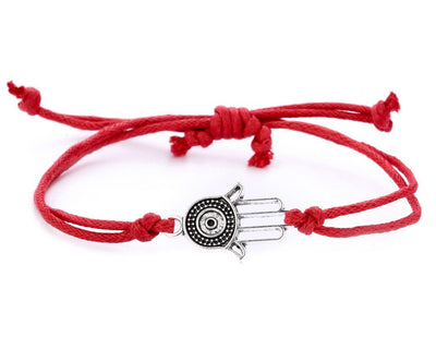 String Bracelet Metal  Hamsa - Red - boom-ibiza