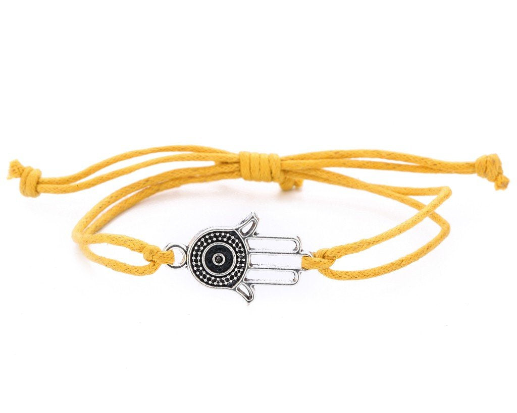 String Bracelet Metal  Hamsa - Yellow