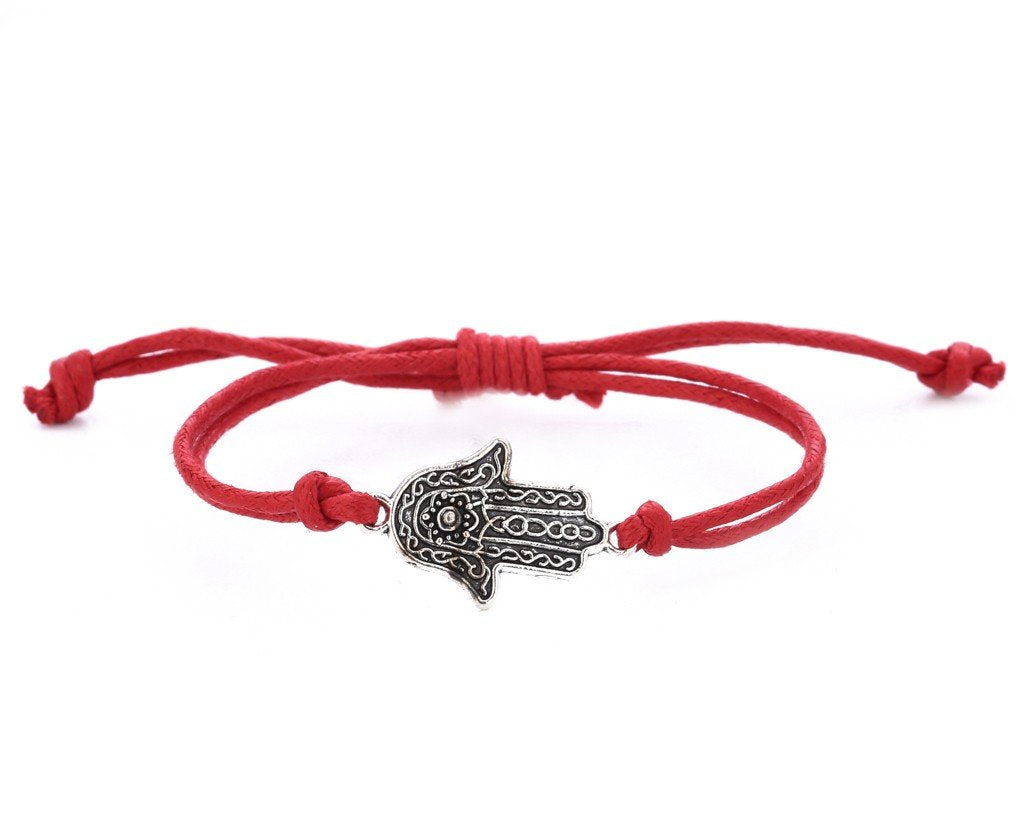 String Bracelet Metal  Hamsa - Red