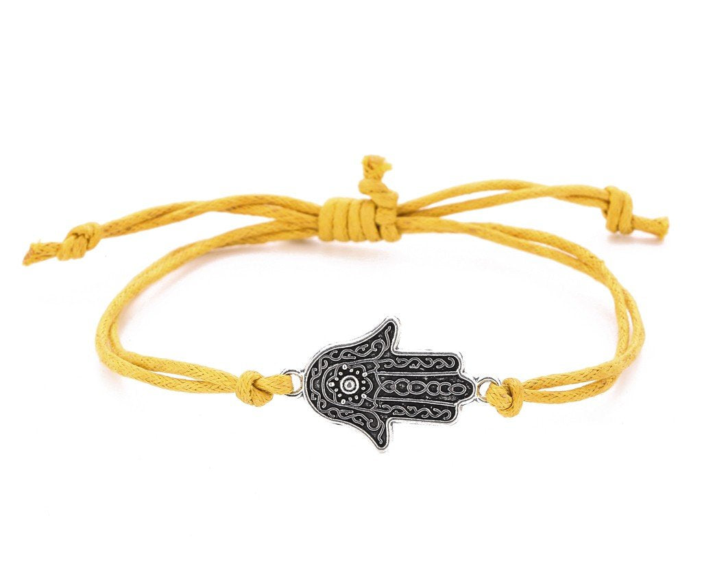 String Bracelet Metal  Hamsa - Yellow