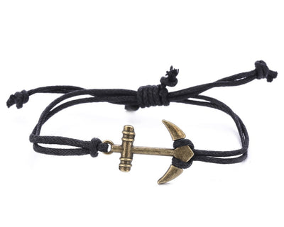 String Bracelet Brass Anchor - Black - boom-ibiza