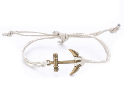 String Bracelet Brass Anchor - White - boom-ibiza