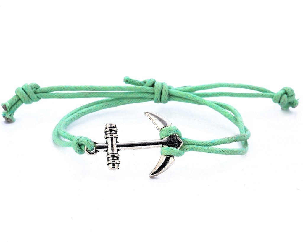 String Bracelet Metal Anchor - Green