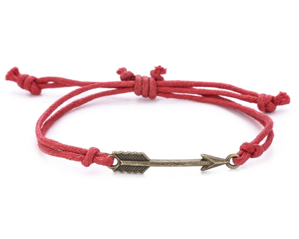 String Bracelet Brass Arrow - Red