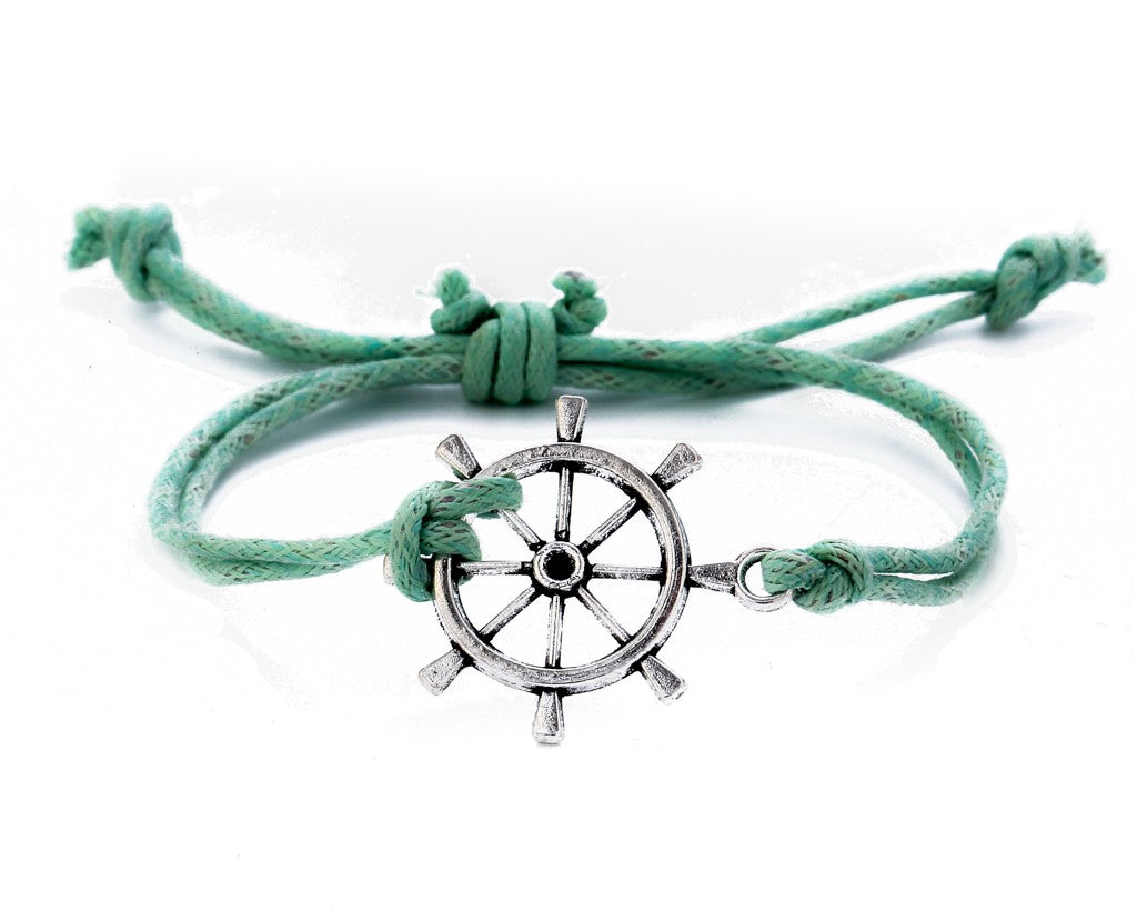 String Bracelet Metal Ship Wheel - Turquoise - boom-ibiza