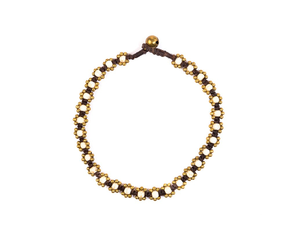 Anklet  -  Braided Brass & White Anklet