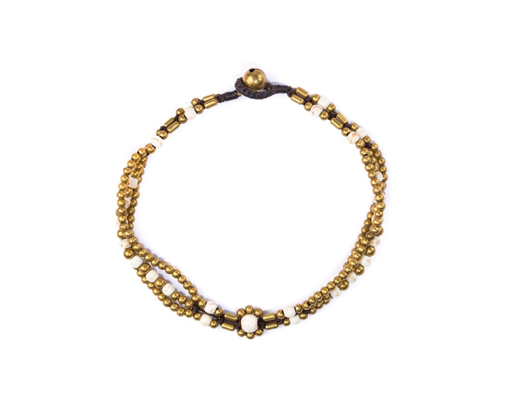 Anklet  -  Brass & White Agate Anklet - boom-ibiza