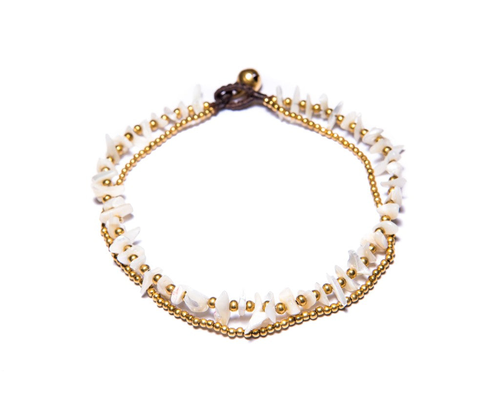 Anklet  -  Brass & White Agate Chip Anklet - boom-ibiza