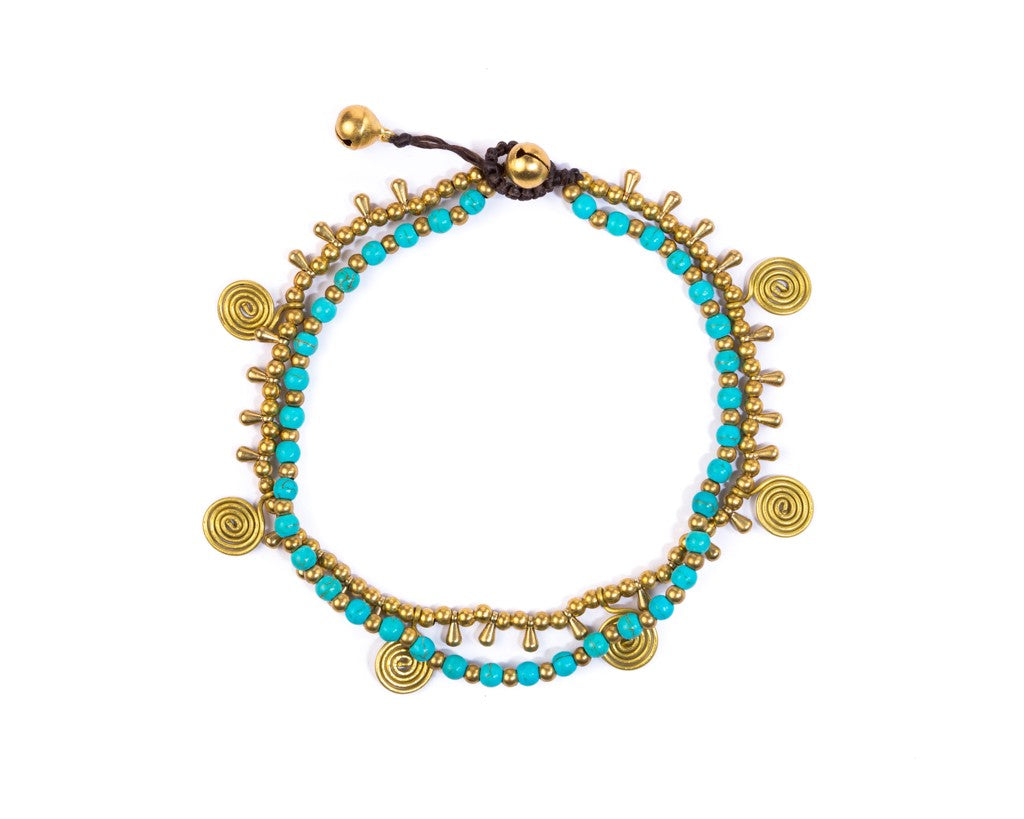 Anklet - Double strand Brass & Turquoise Anklet