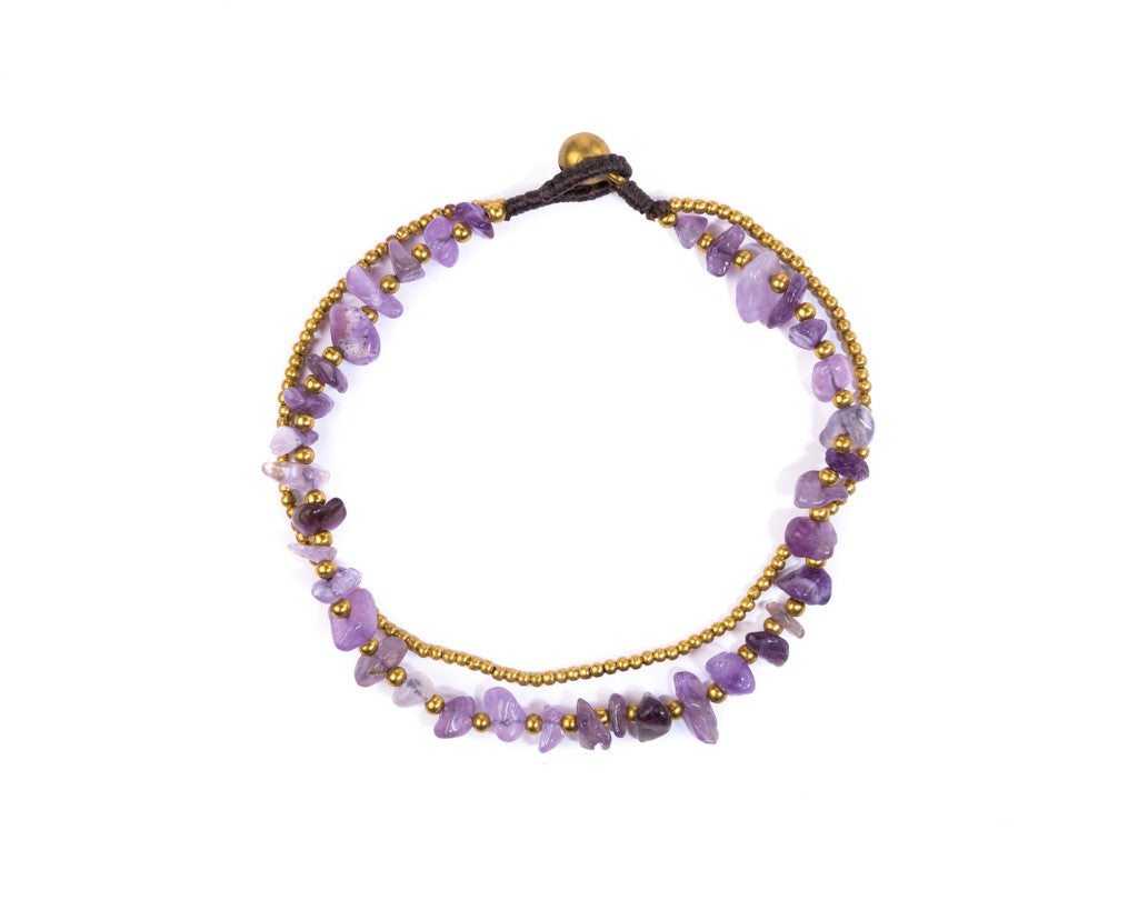 Anklet  -  Brass & Amethyst Anklet - boom-ibiza
