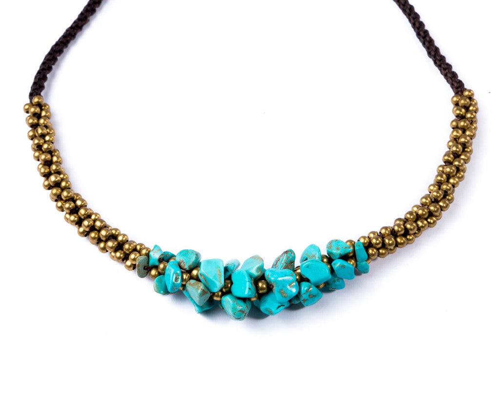Chunky Turquoise Necklace with Brass Balls