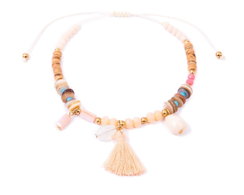 Anklet  -  String Cord Sea-Sand Wooden Beads