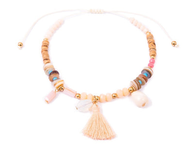 Anklet  -  String Cord Sea-Sand Wooden Beads - boom-ibiza