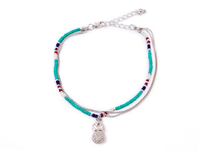 Anklet  - Double Strand Turquoise Pineapple Charm - boom-ibiza