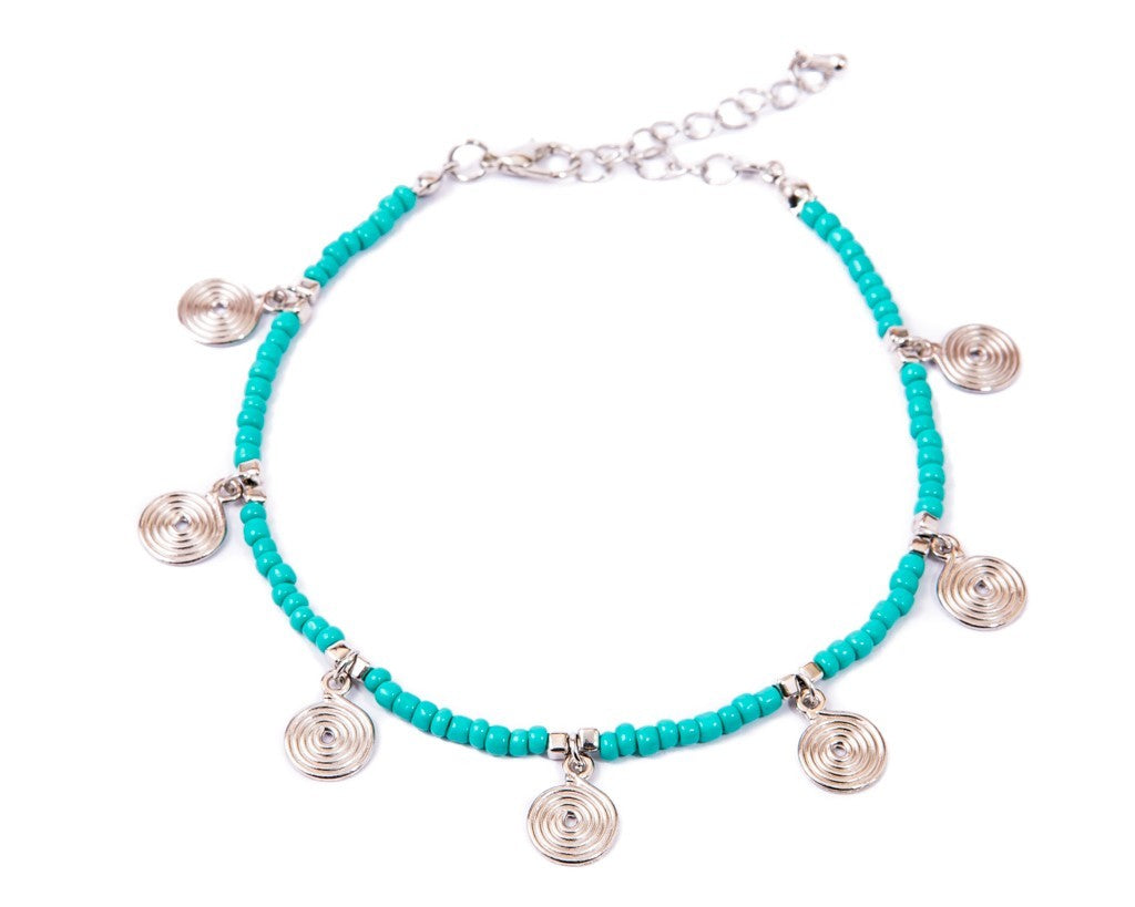 Anklet  - Turquoise Beads Spiral Charms