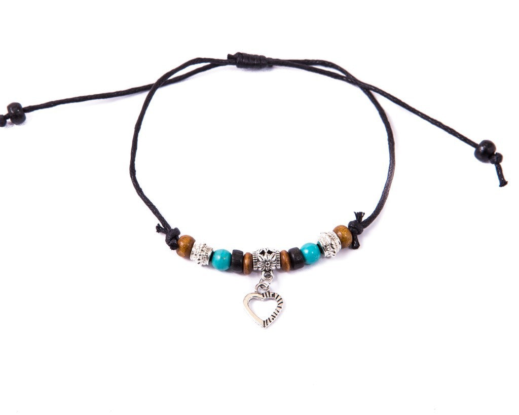 Anklet  -  String Cord Heart Charm - boom-ibiza