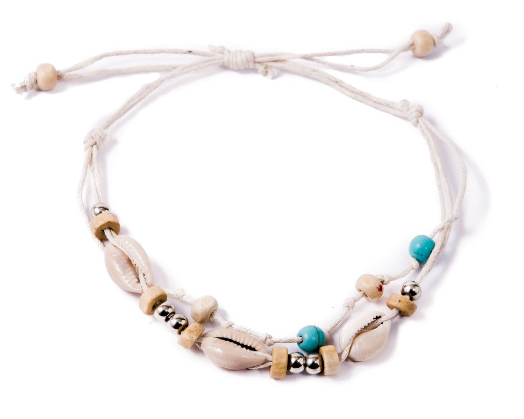 Anklet  -  String Cord White Seashell - boom-ibiza