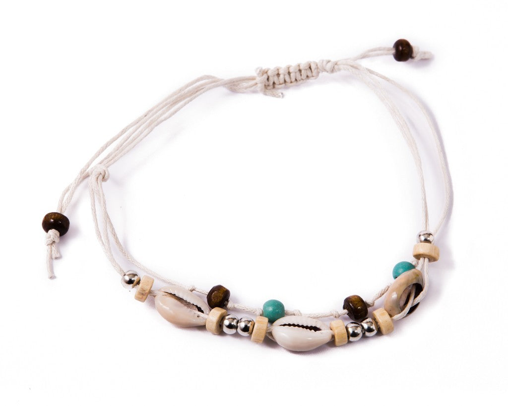 Anklet  -  String Cord White Seashell - boom-ibiza