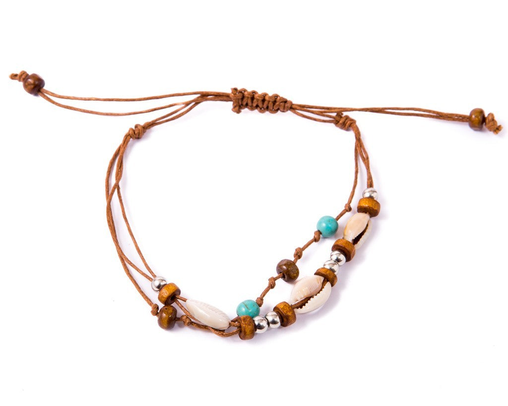 Anklet  -  String Cord Brown Seashell