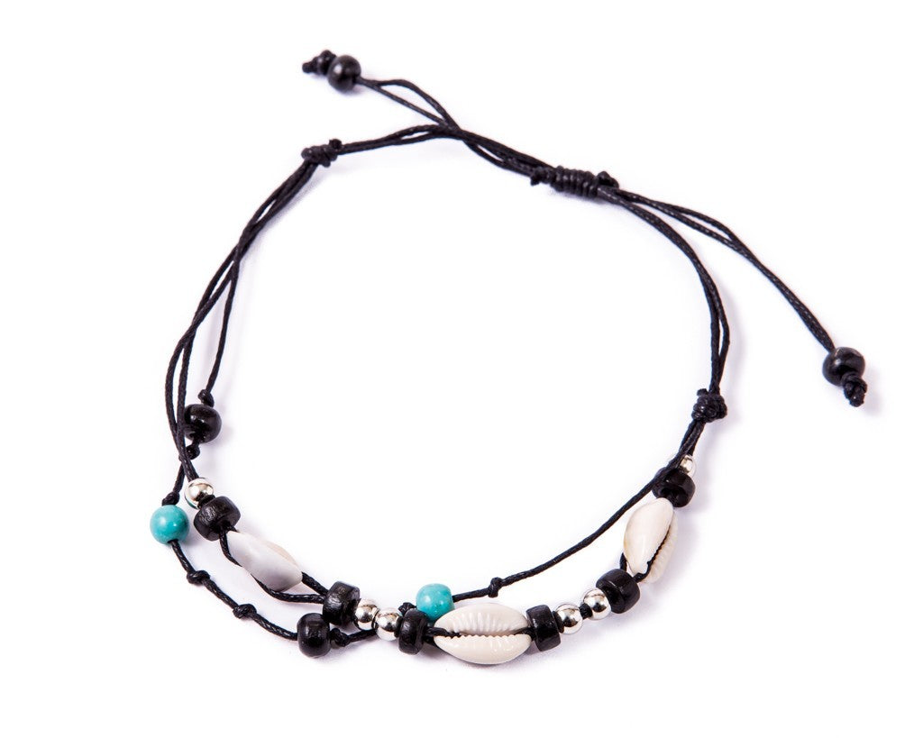 Anklet  -  String Cord Black Seashell