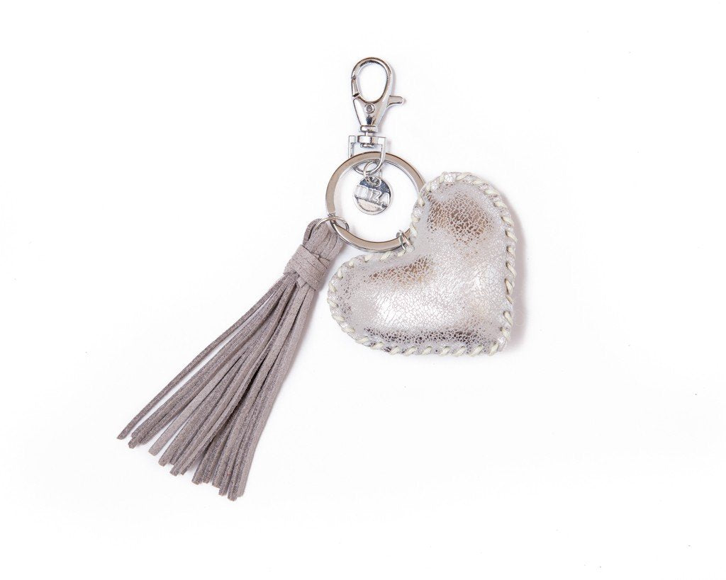 Keychain heart tassel Charm - gray