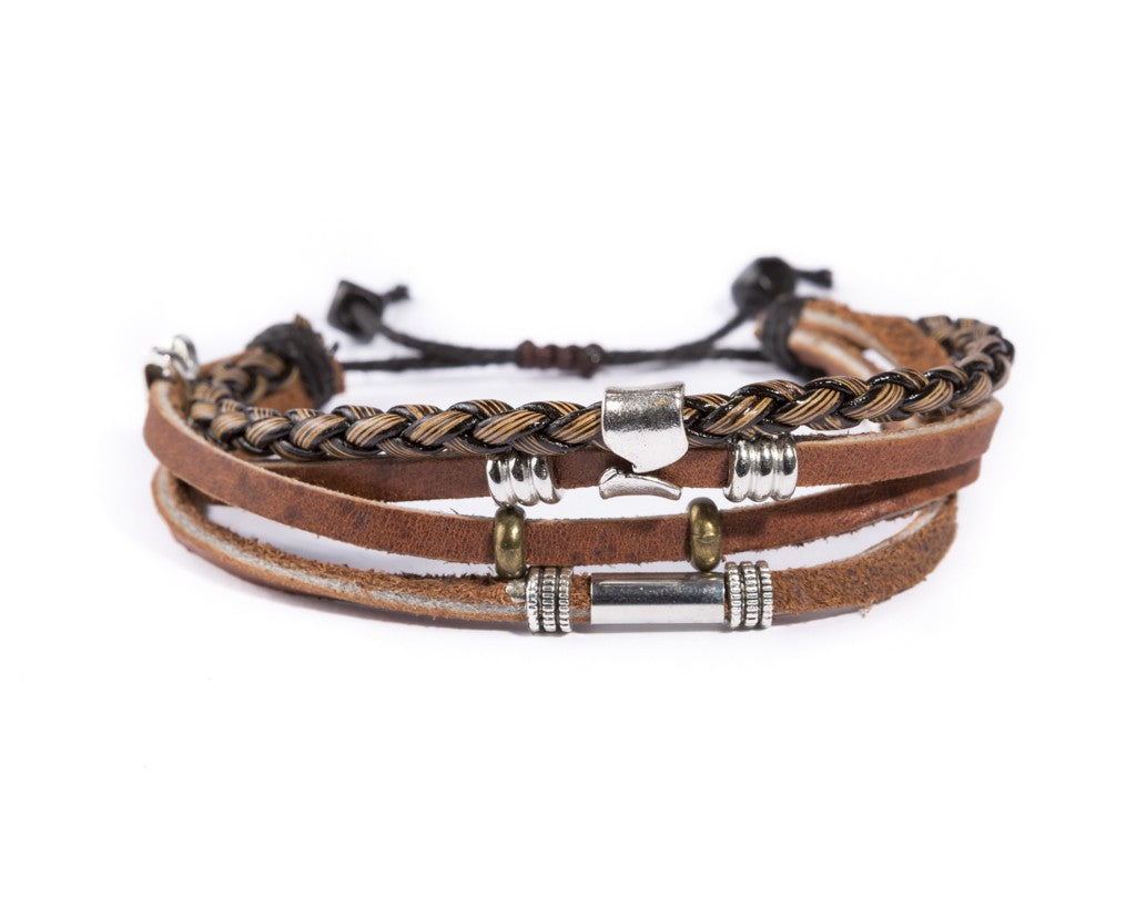 leather multistrand bracelet metallic bead