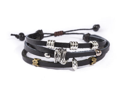leather multistrand bracelet metallic bead - black - boom-ibiza